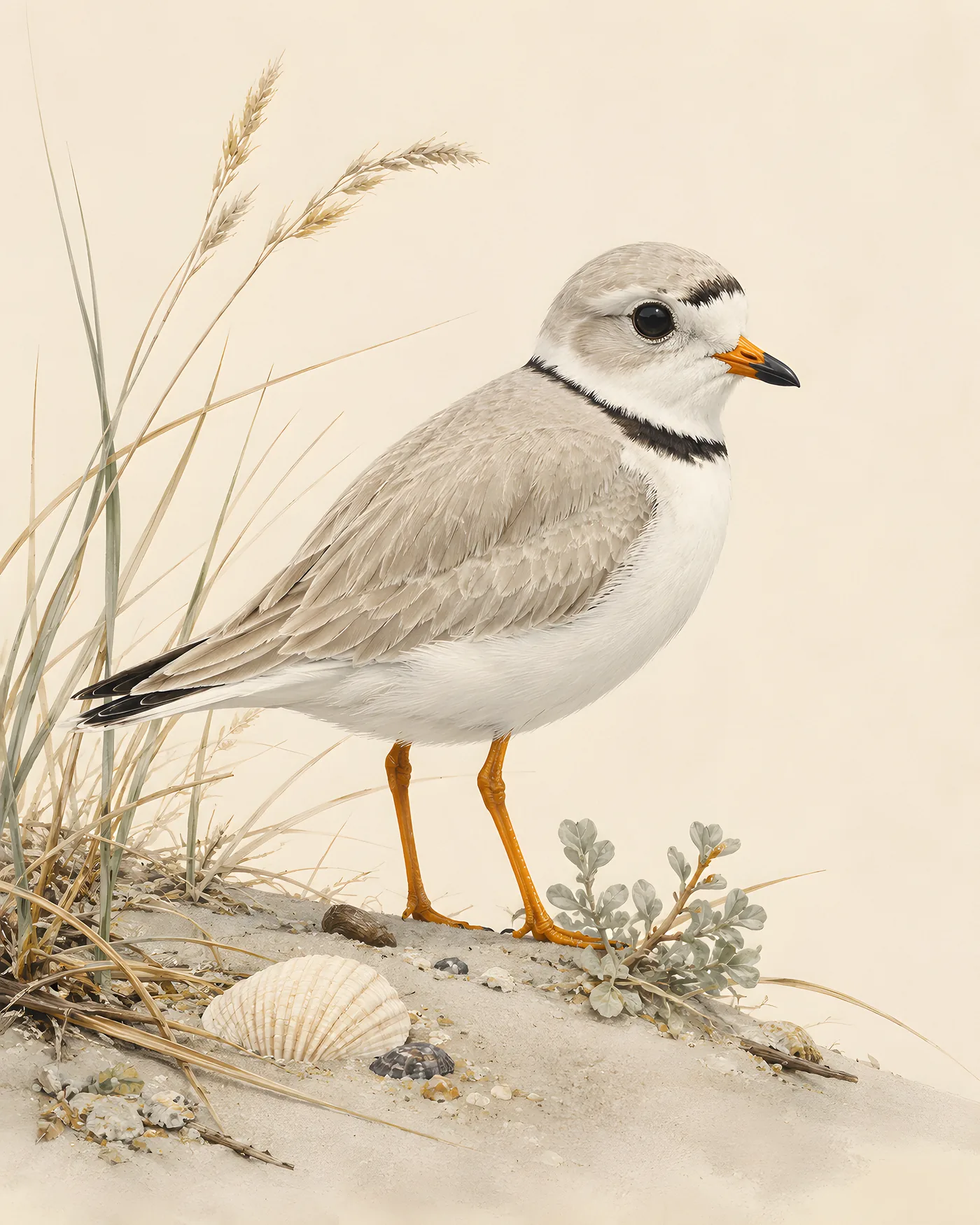 Fine-art Piping Plover print in the Audubon style