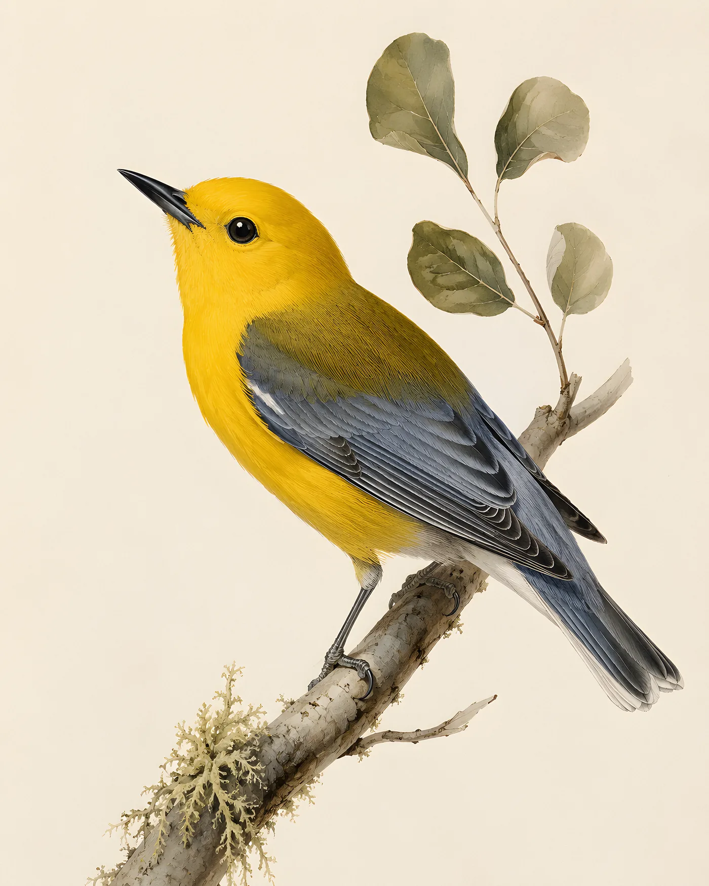 Fine-art Prothonotary Warbler print in the Audubon style