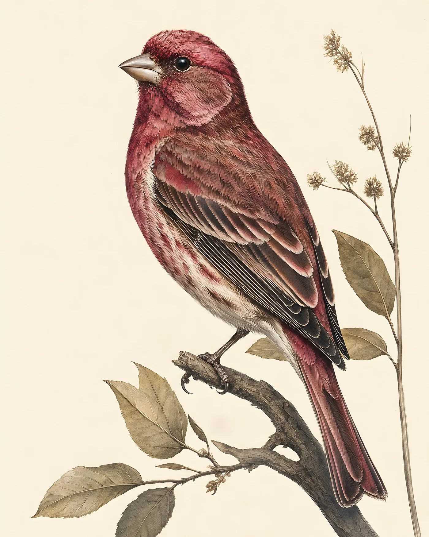Fine-art Purple Finch print in the Audubon style