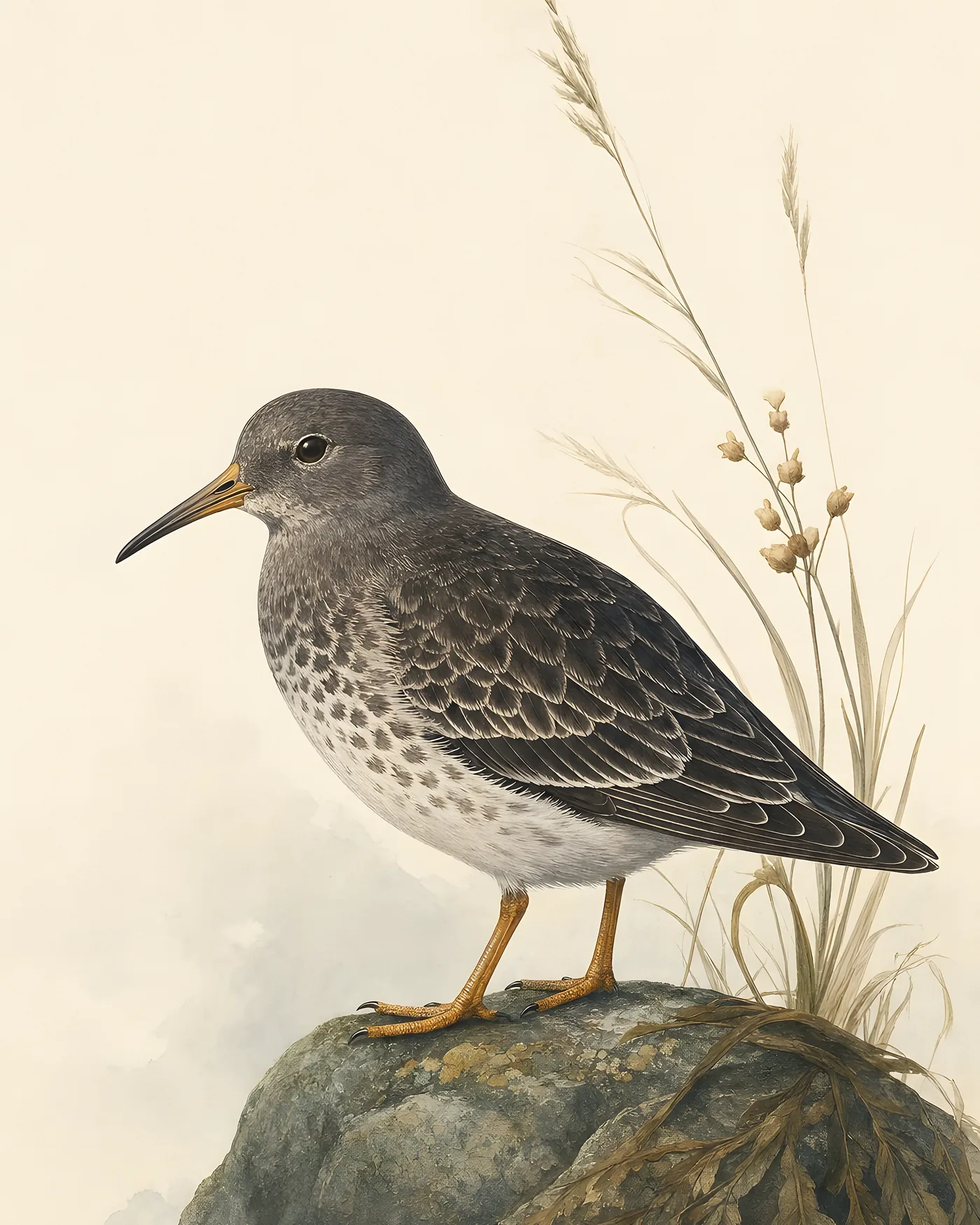 Fine-art Purple Sandpiper print in the Audubon style