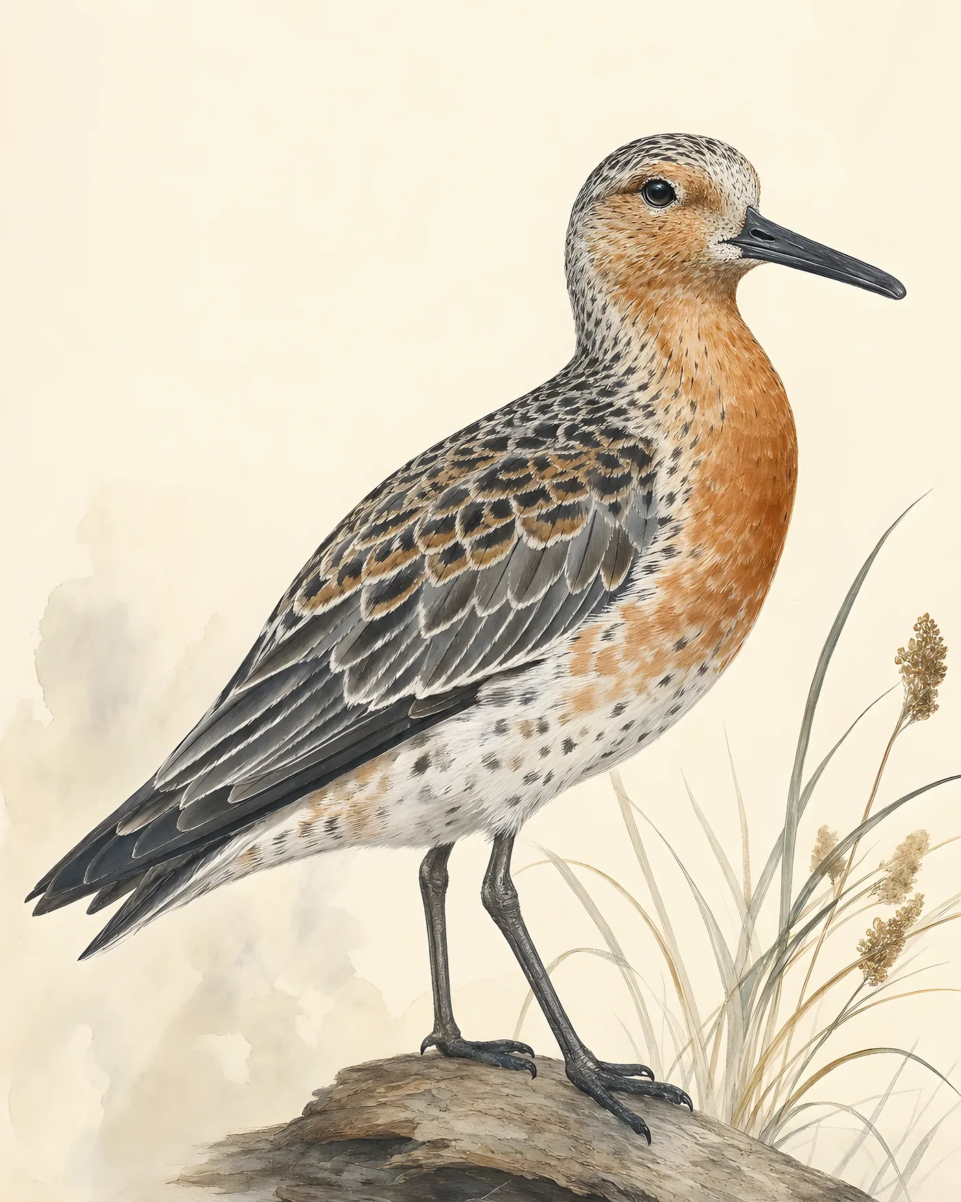 Fine-art Red Knot print in the Audubon style