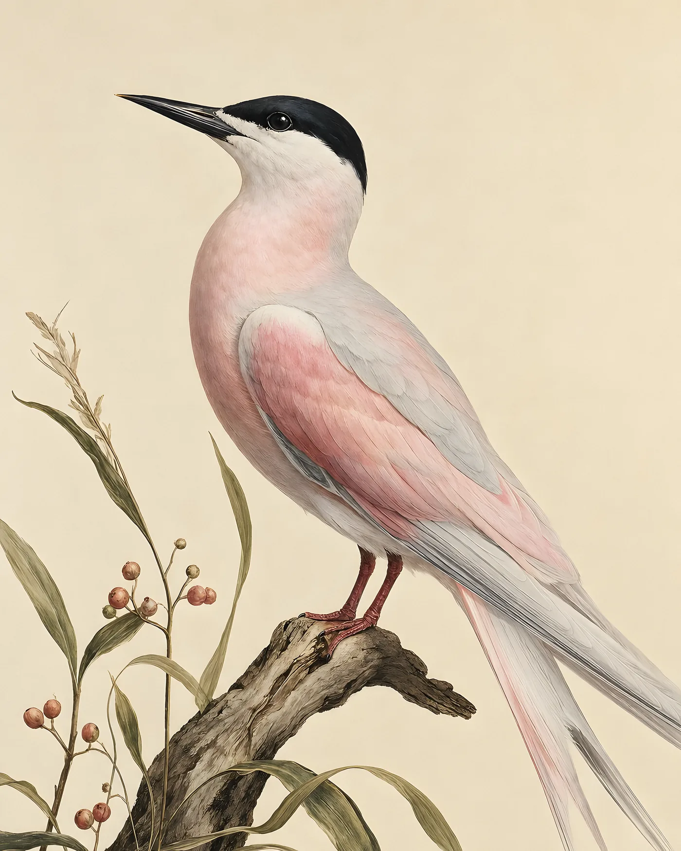 Fine-art Roseate Tern print in the Audubon style