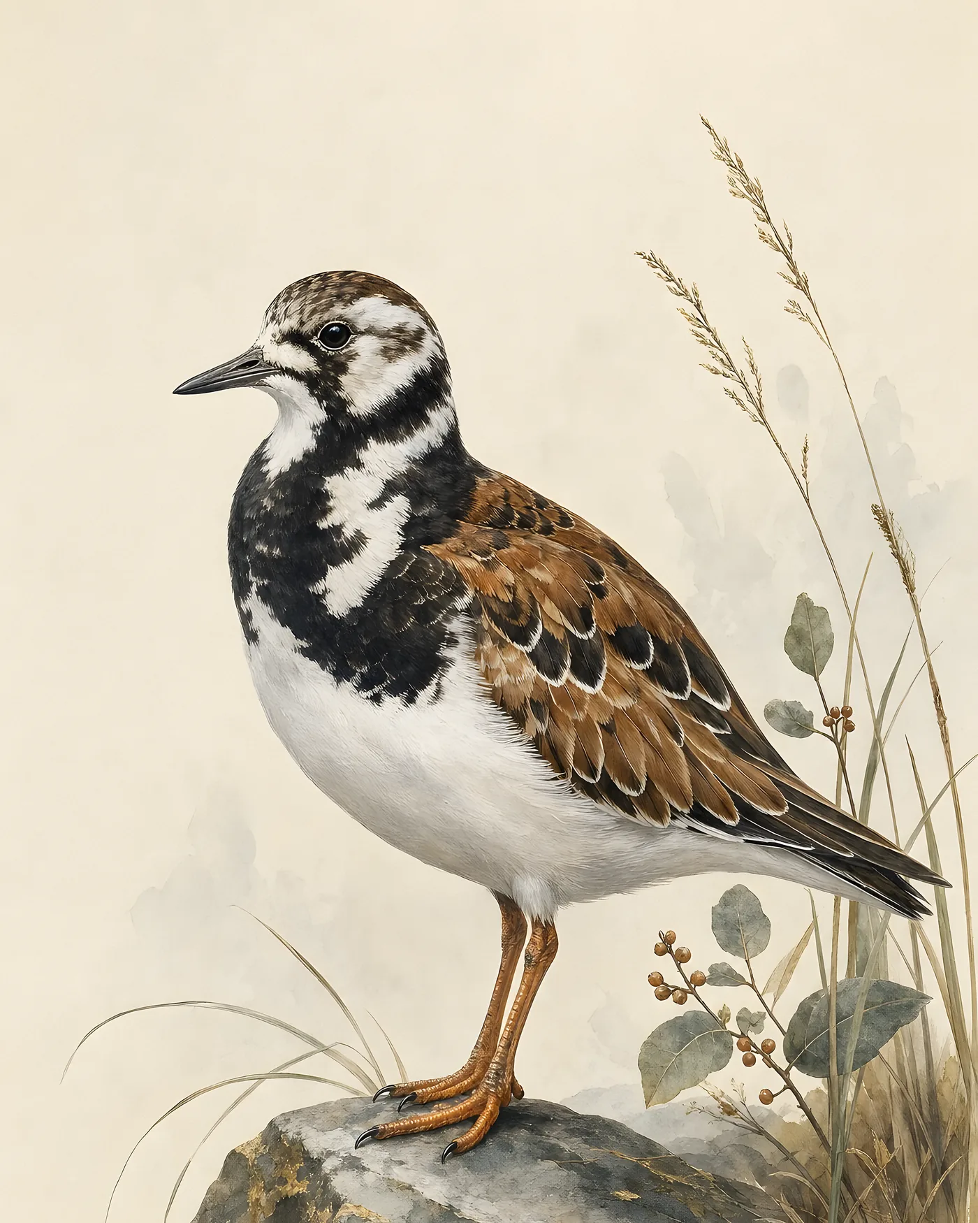 Fine-art Ruddy Turnstone print in the Audubon style