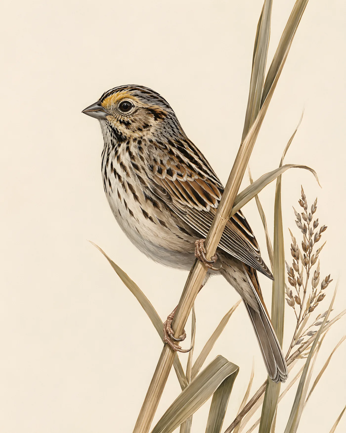 Fine-art Saltmarsh Sparrow print in the Audubon style