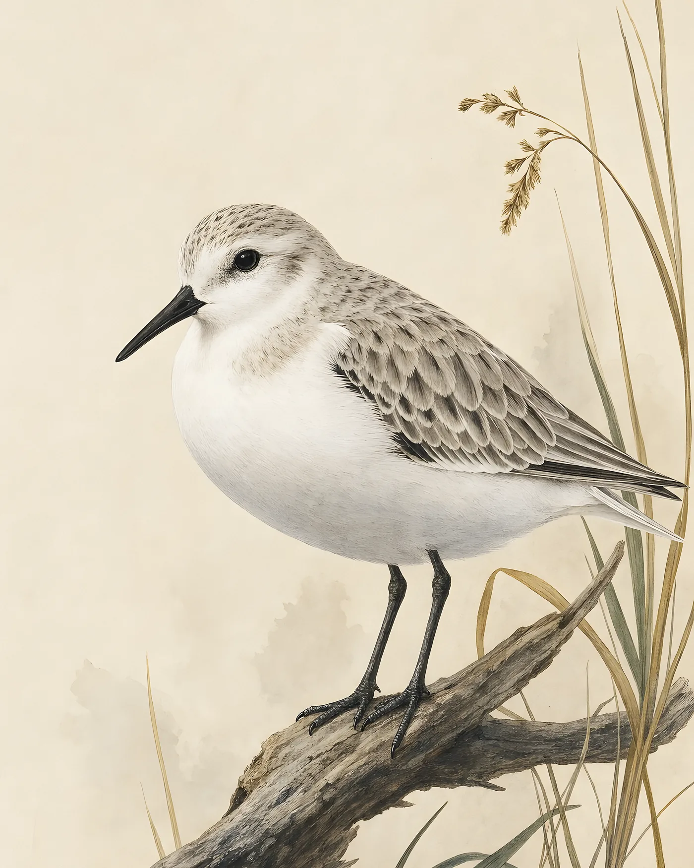 Fine-art Sanderling print in the Audubon style