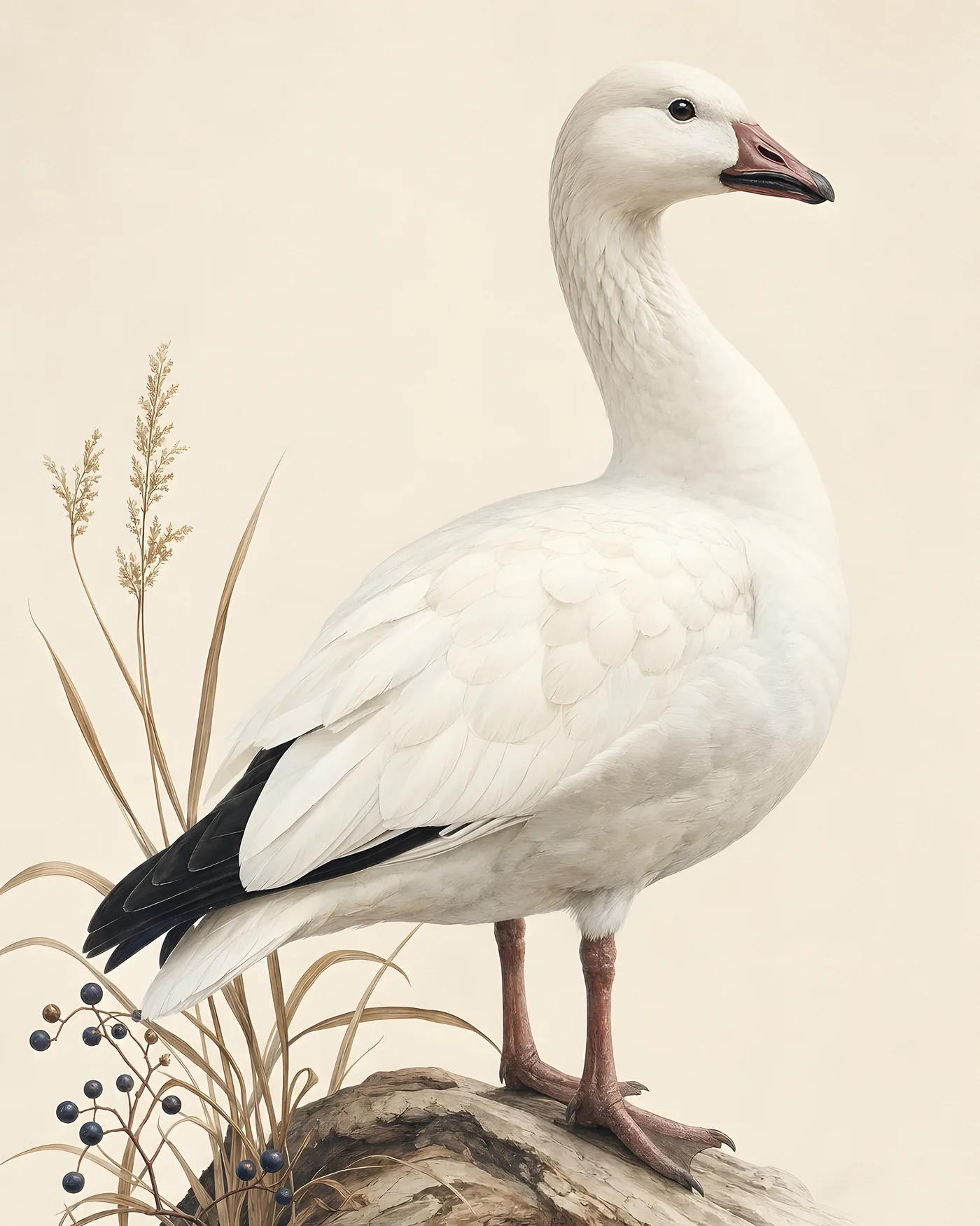 Fine-art Snow Goose print in the Audubon style