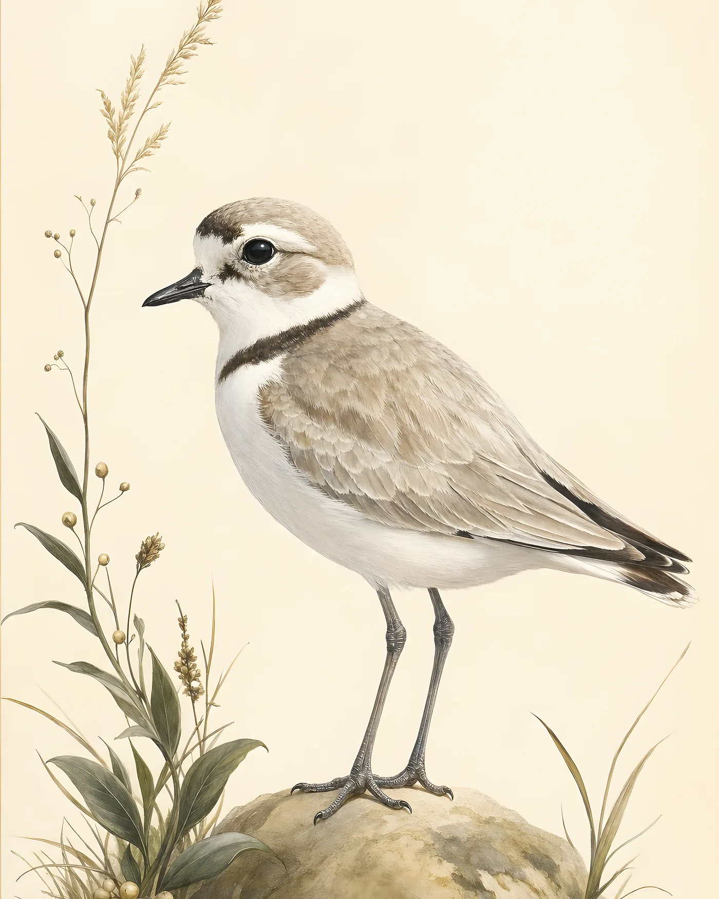 Fine-art Snowy Plover print in the Audubon style