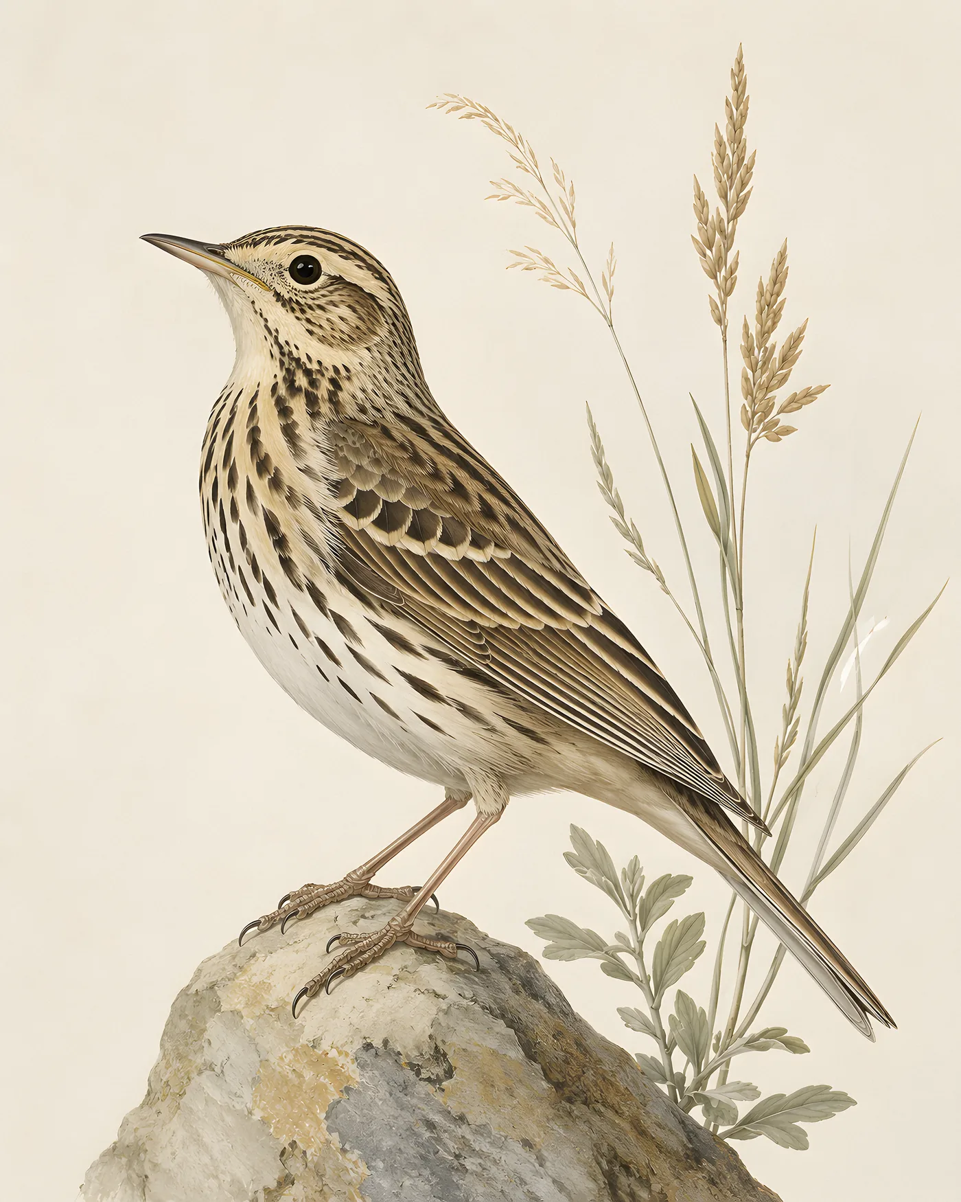 Fine-art Spragues Pipit print in the Audubon style