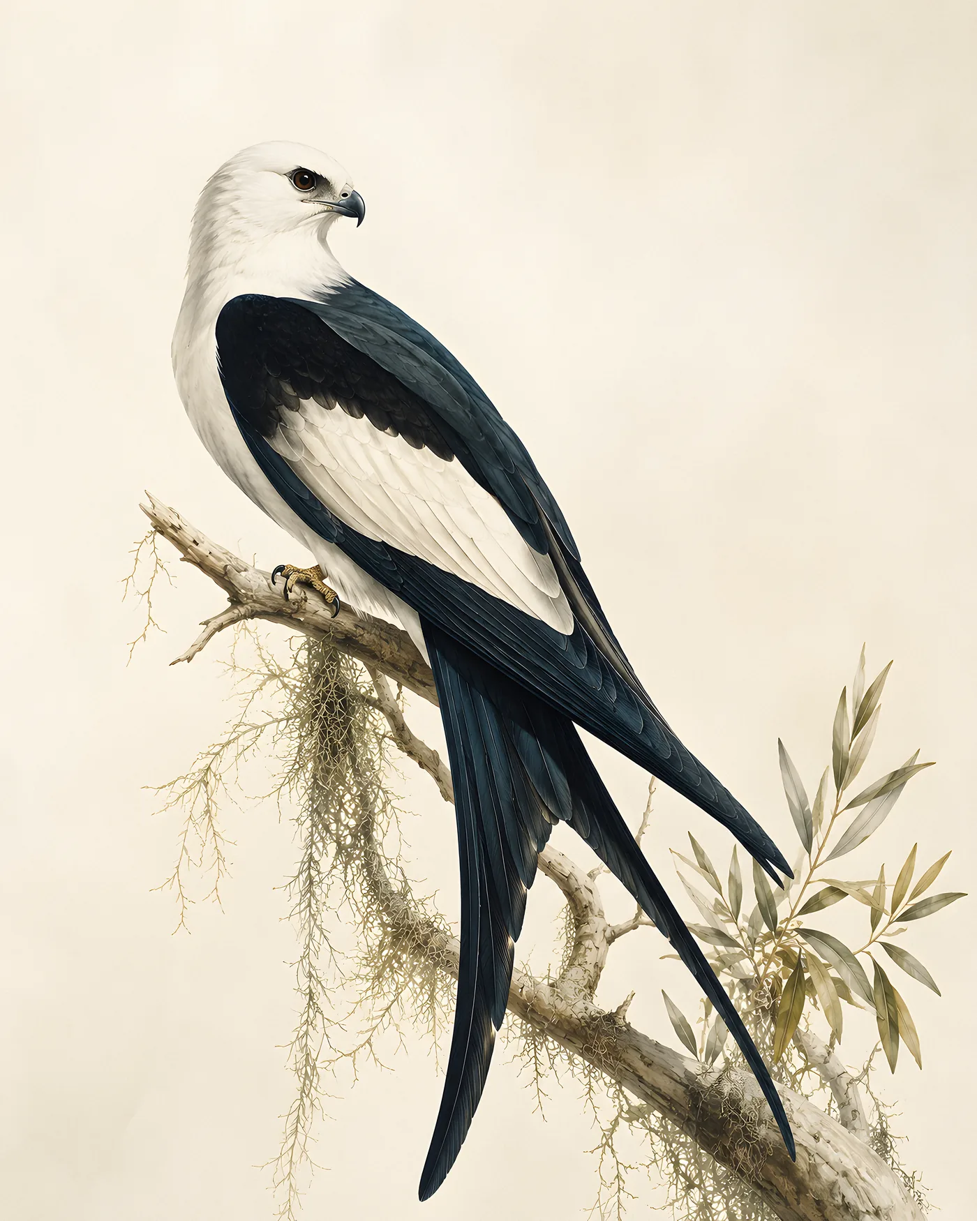 Fine-art Swallow Tailed Kite print in the Audubon style