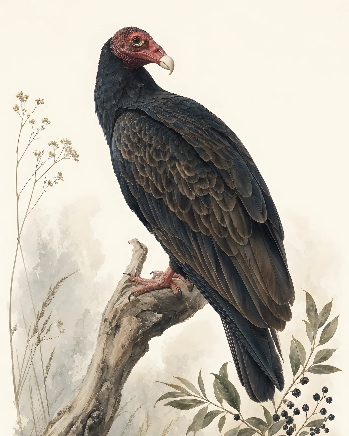 Fine-art Turkey Vulture print in the Audubon style
