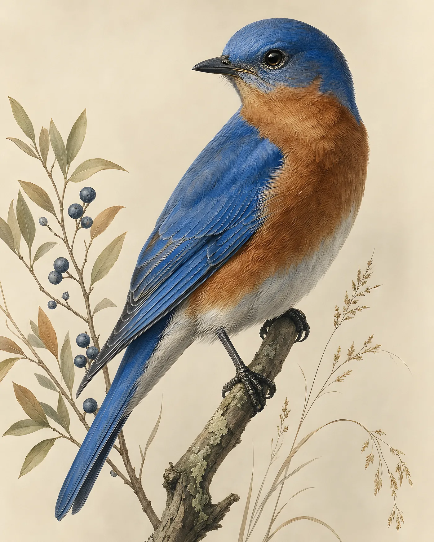 Fine-art Western Bluebird print in the Audubon style