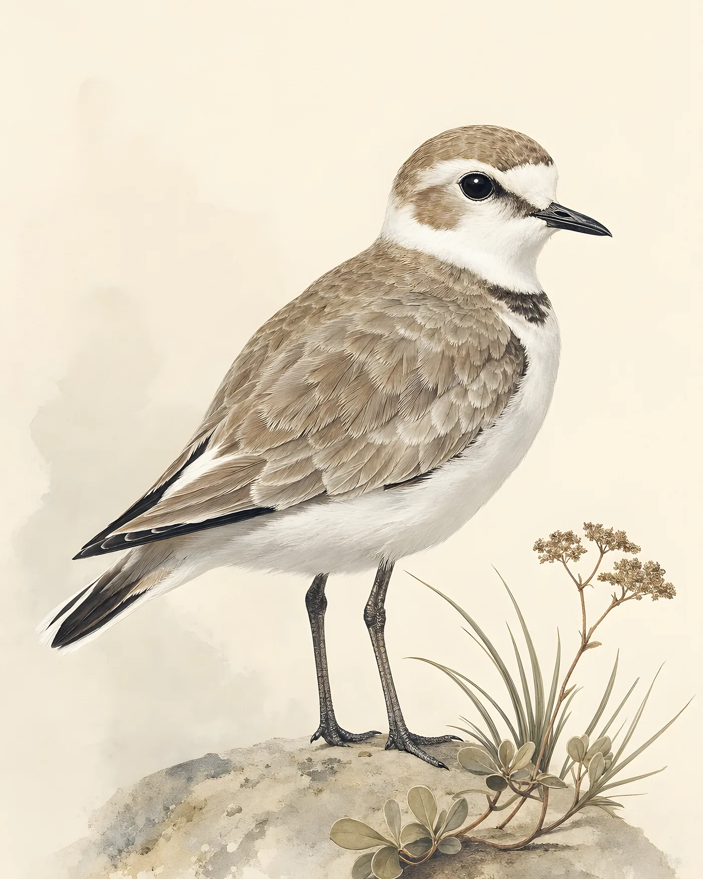 Fine-art Western Snowy Plover print in the Audubon style