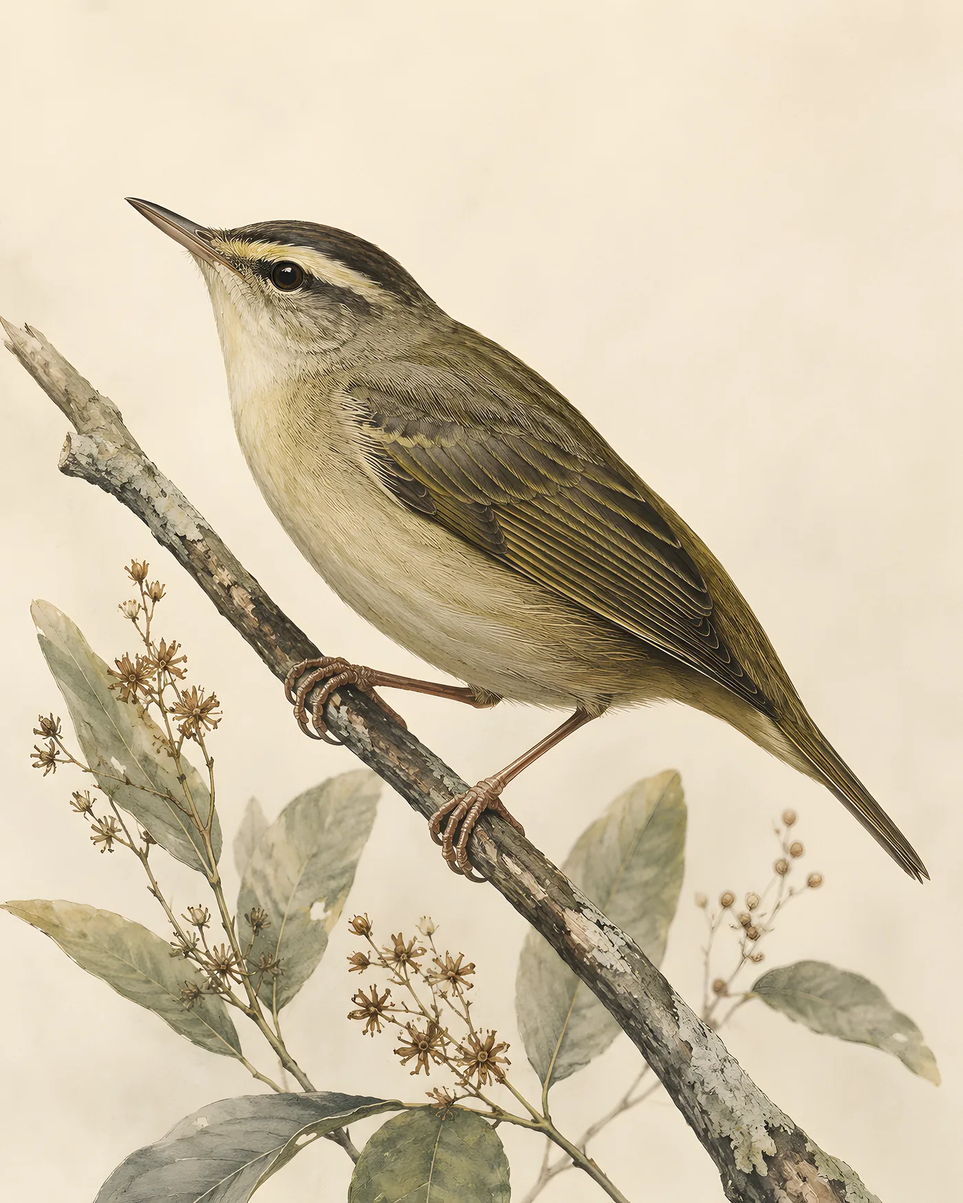 Fine-art Worm Eating Warbler print in the Audubon style