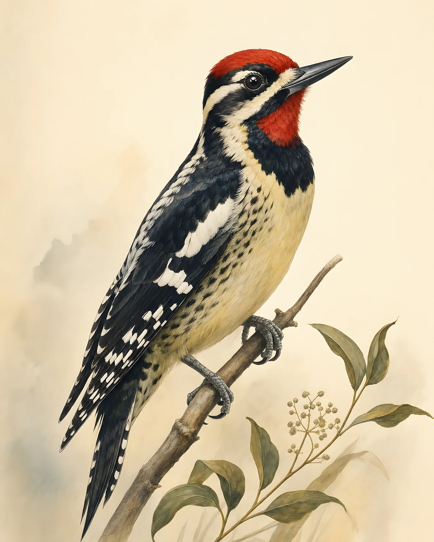 Fine-art Yellow Bellied Sapsucker print in the Audubon style