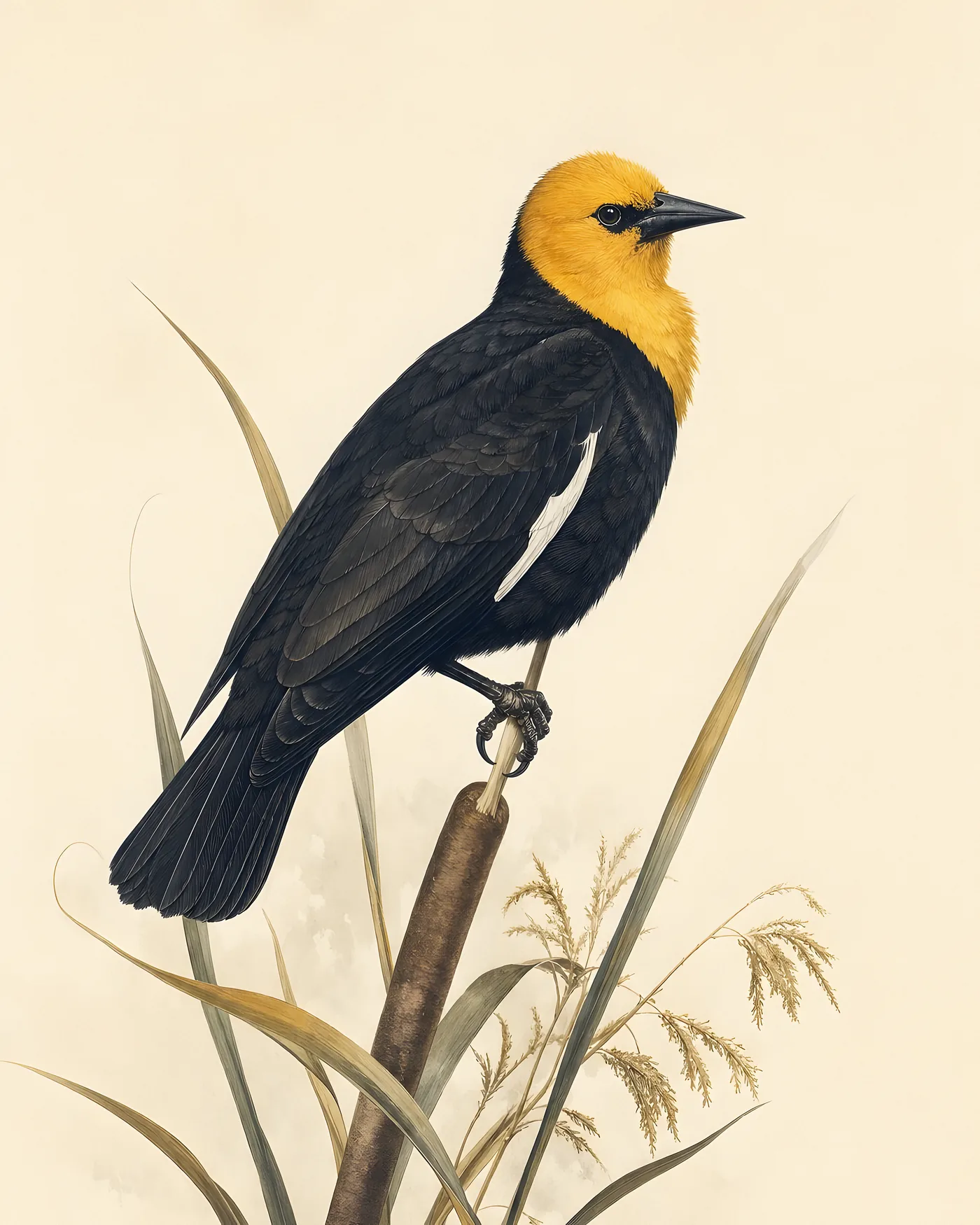 Fine-art Yellow Headed Blackbird print in the Audubon style