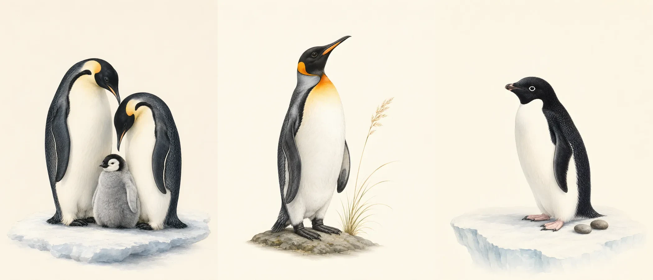 Penguin Trio - Set of 3 - fine-art bird print