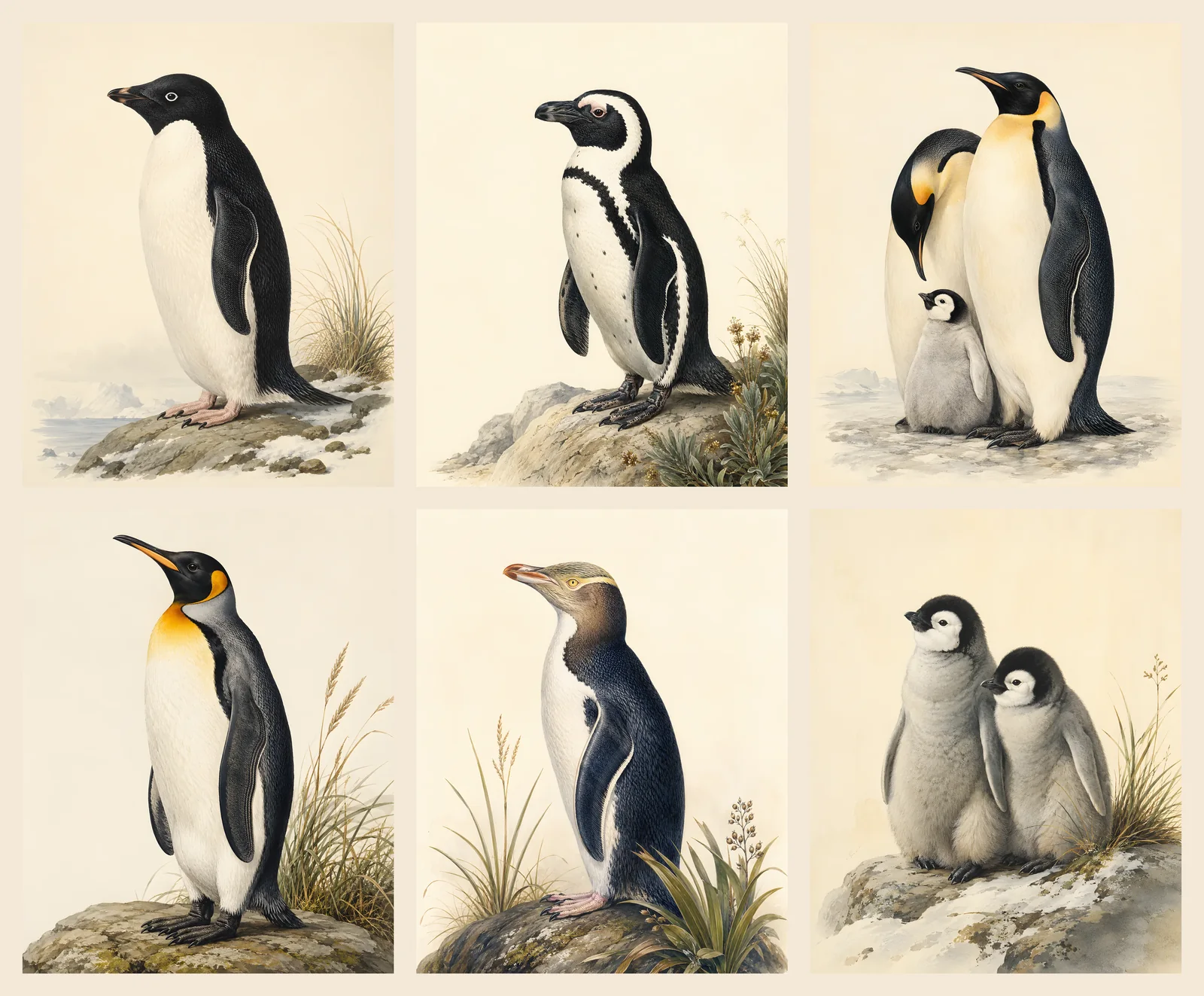 Penguins of the World - Set of 6 - fine-art bird print