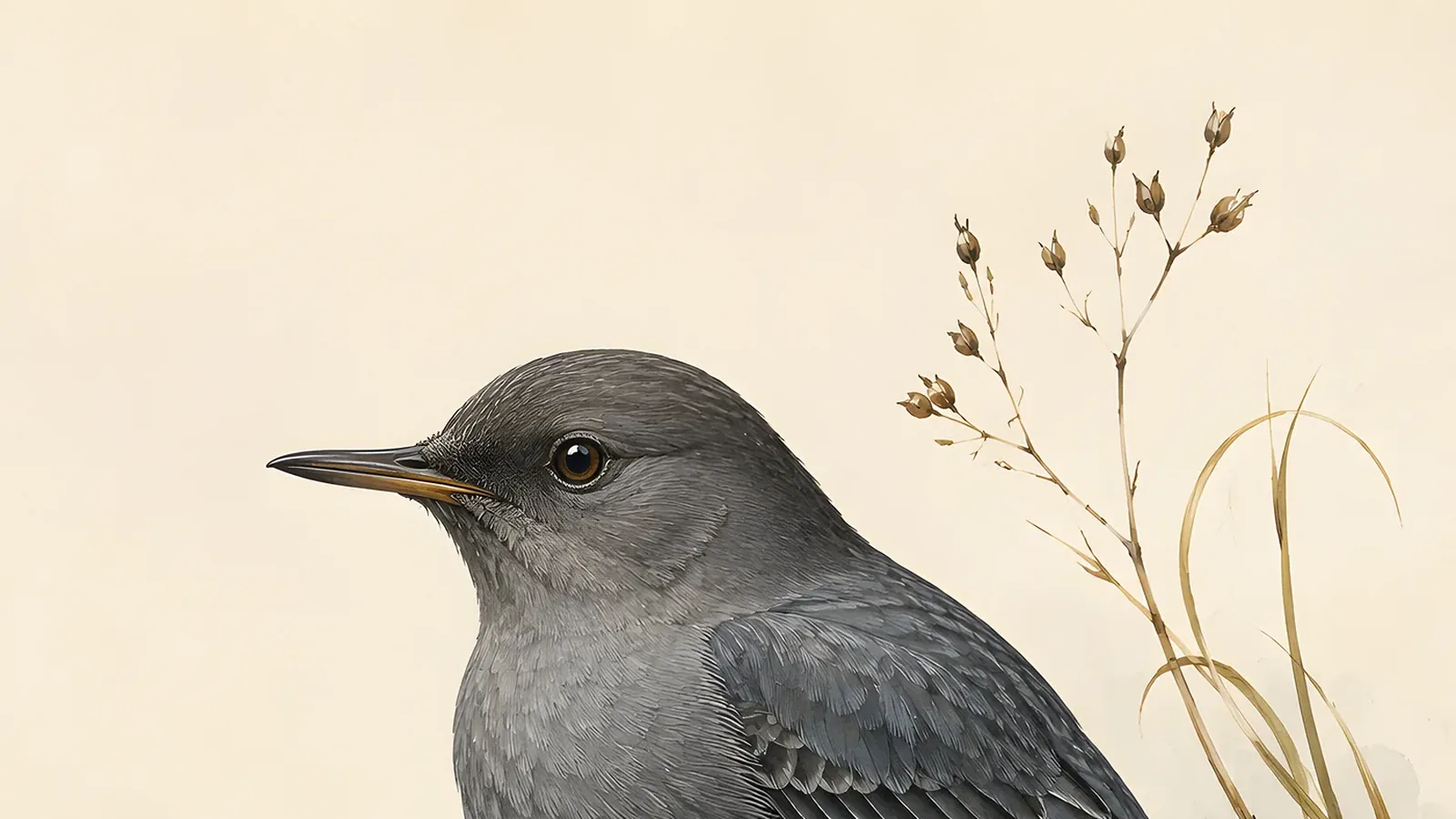 American Dipper standing on a mossy midstream boulder in a fast mountain stream, slate-grey plumage and white eyelid flash, in the Audubon tradition