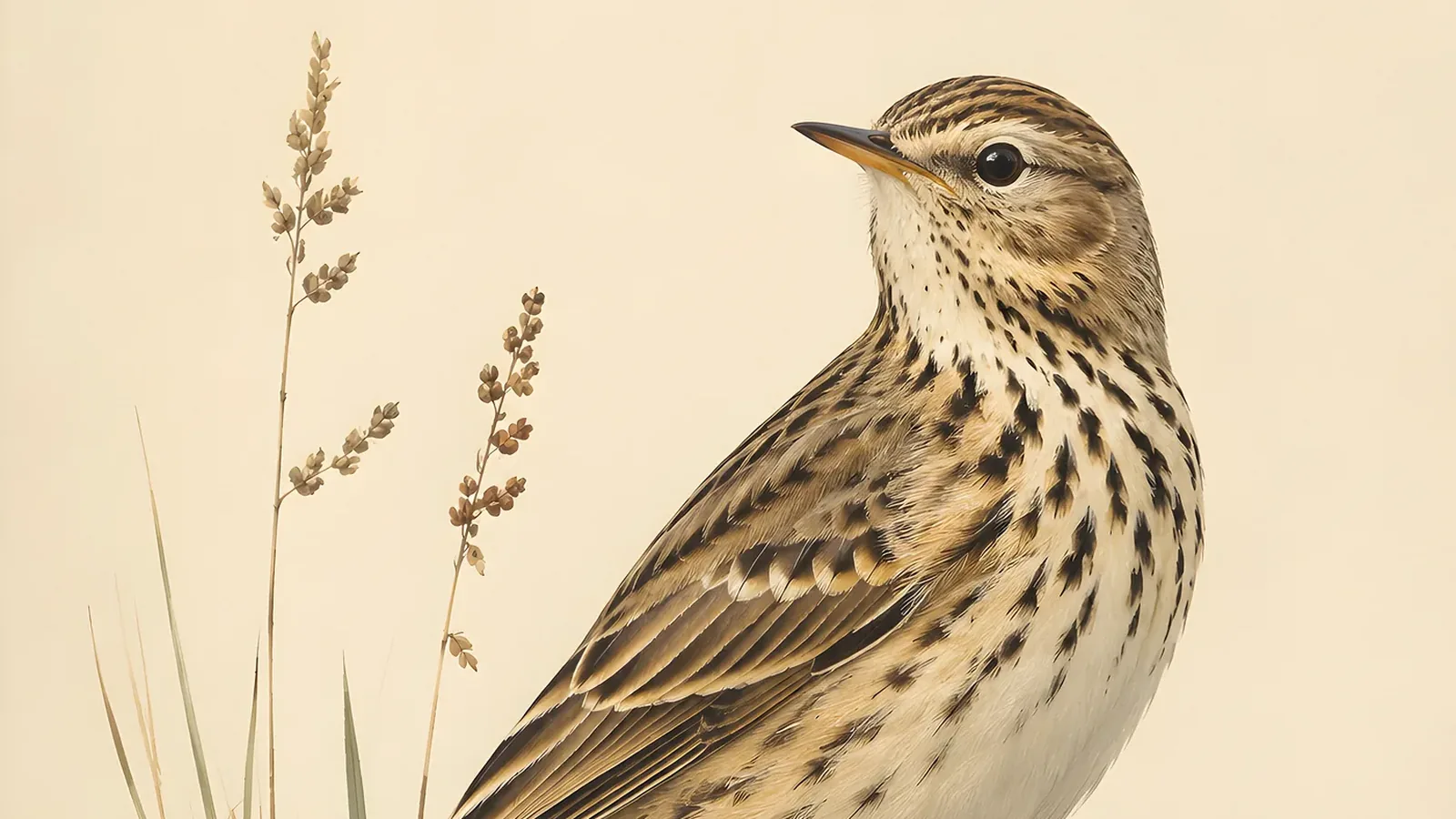 American Pipit walking on a bare winter field, tail pumping, in the Audubon tradition