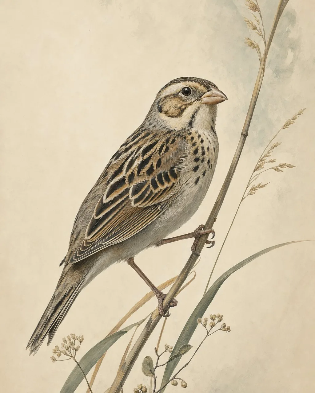 Grasshopper Sparrow in the tradition of Audubon