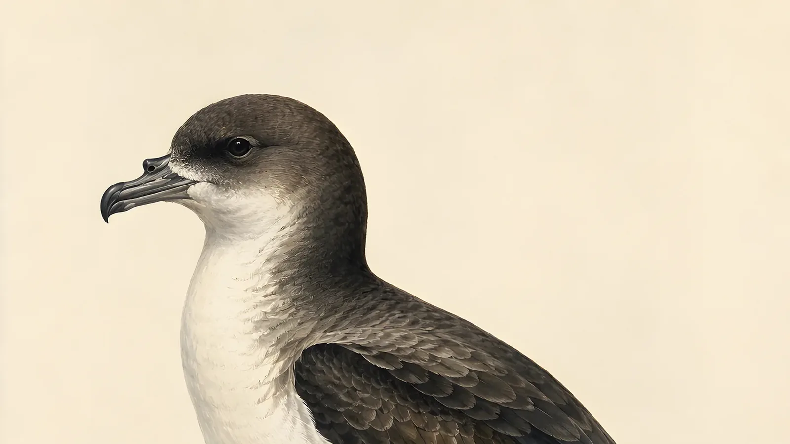 Hawaiian Petrel in flight over the open Pacific, its long swept wings and white underparts lit against dark ocean