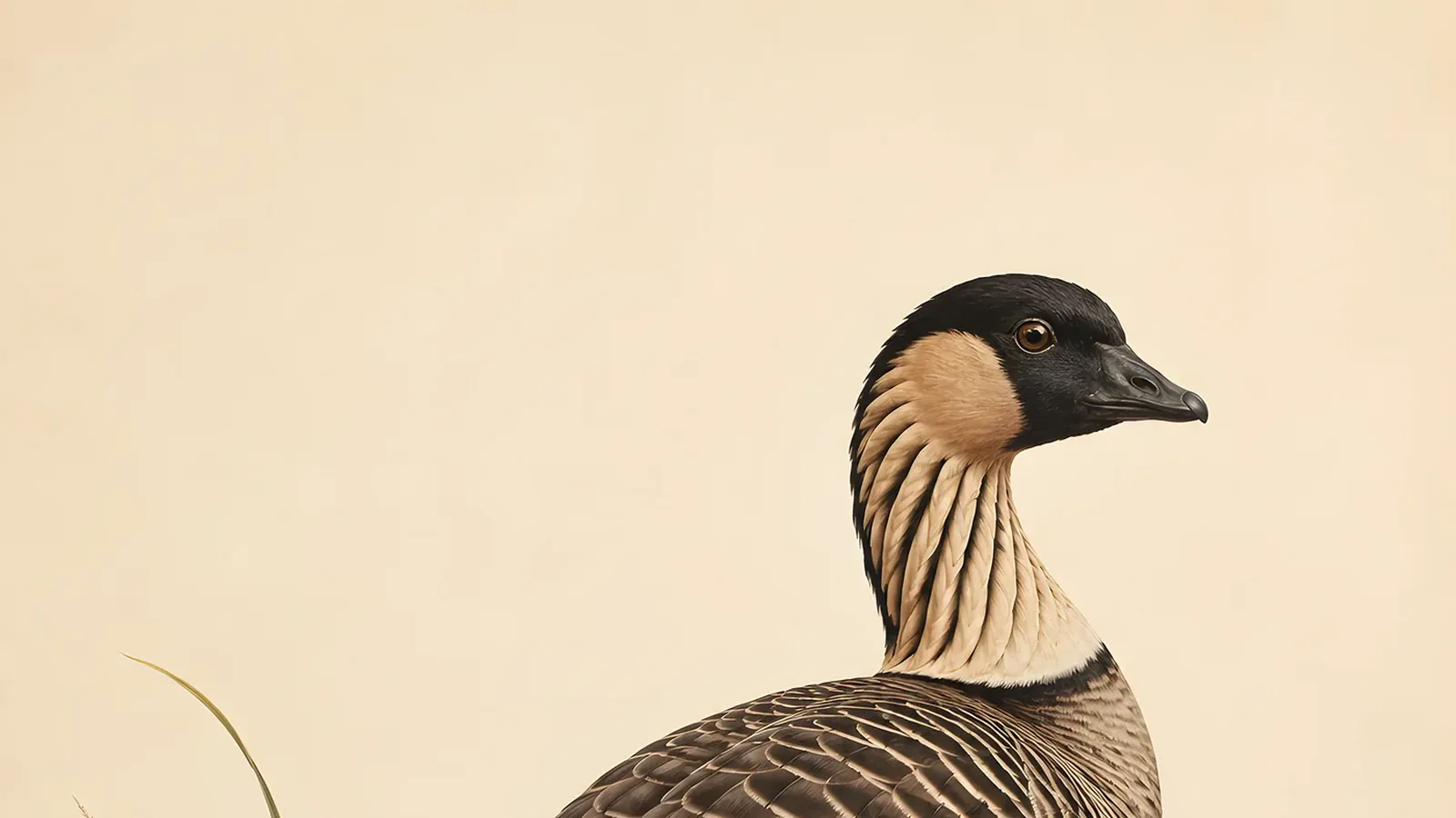 Koloa maoli Hawaiian Duck wading in a taro pond on Kauai, mottled brown plumage and orange-billed face turned toward the viewer, in the Audubon style