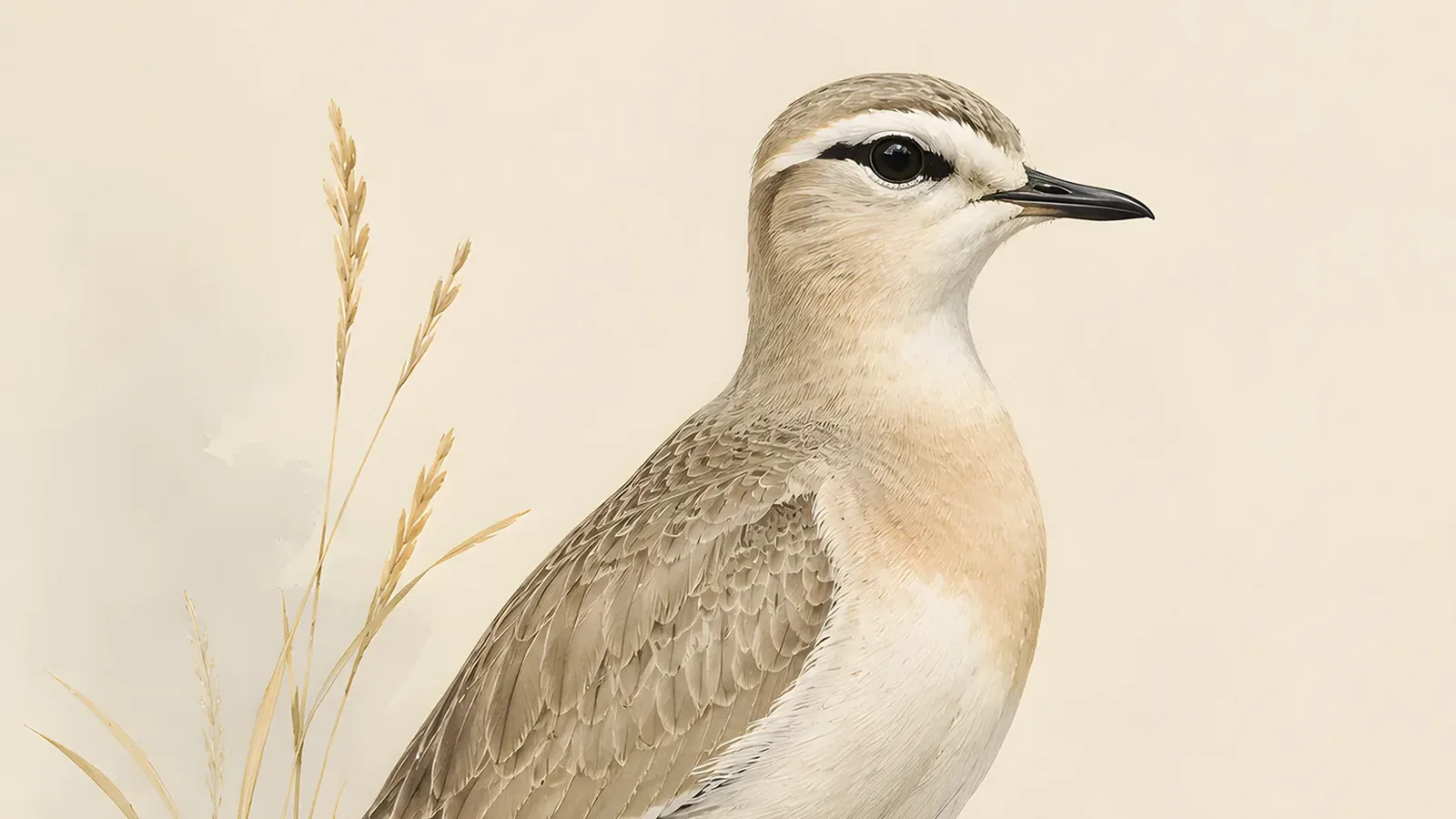 Mountain Plover standing on bare shortgrass prairie, pale sandy-brown plumage almost invisible against the dry earth, in the tradition of Audubon
