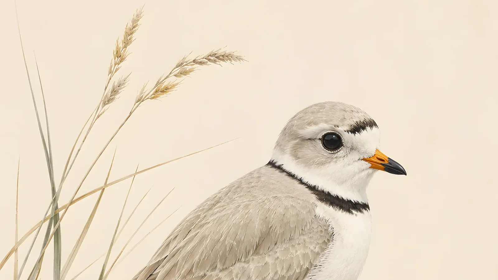 Piping Plover standing alert on open sand beach, in the Audubon style
