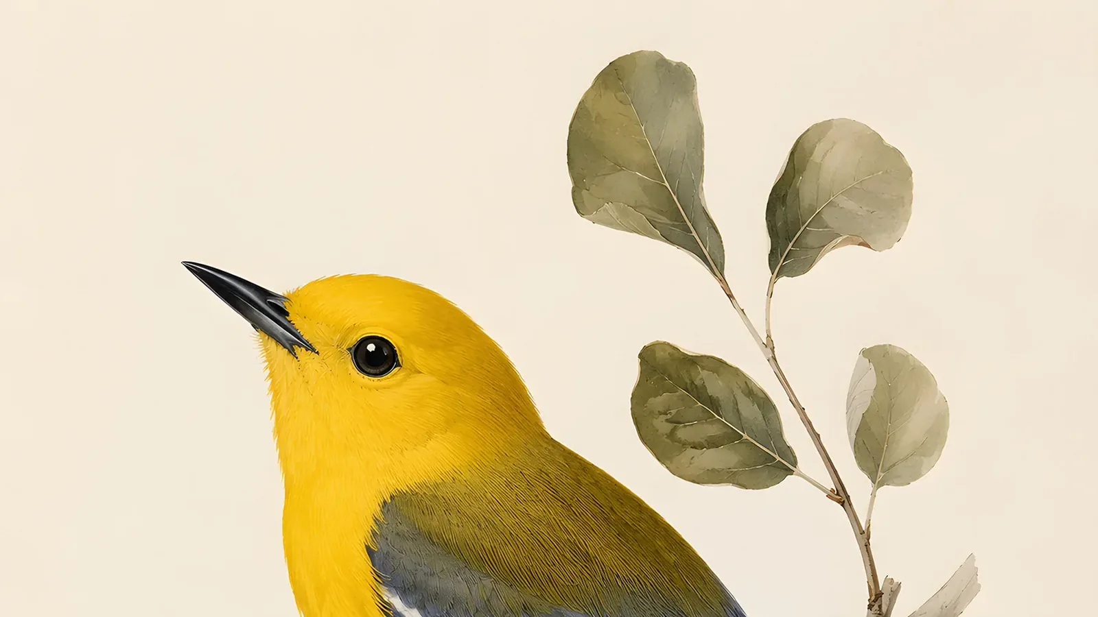 Prothonotary Warbler perched at a mossy cypress knob over black swamp water, in the Audubon style