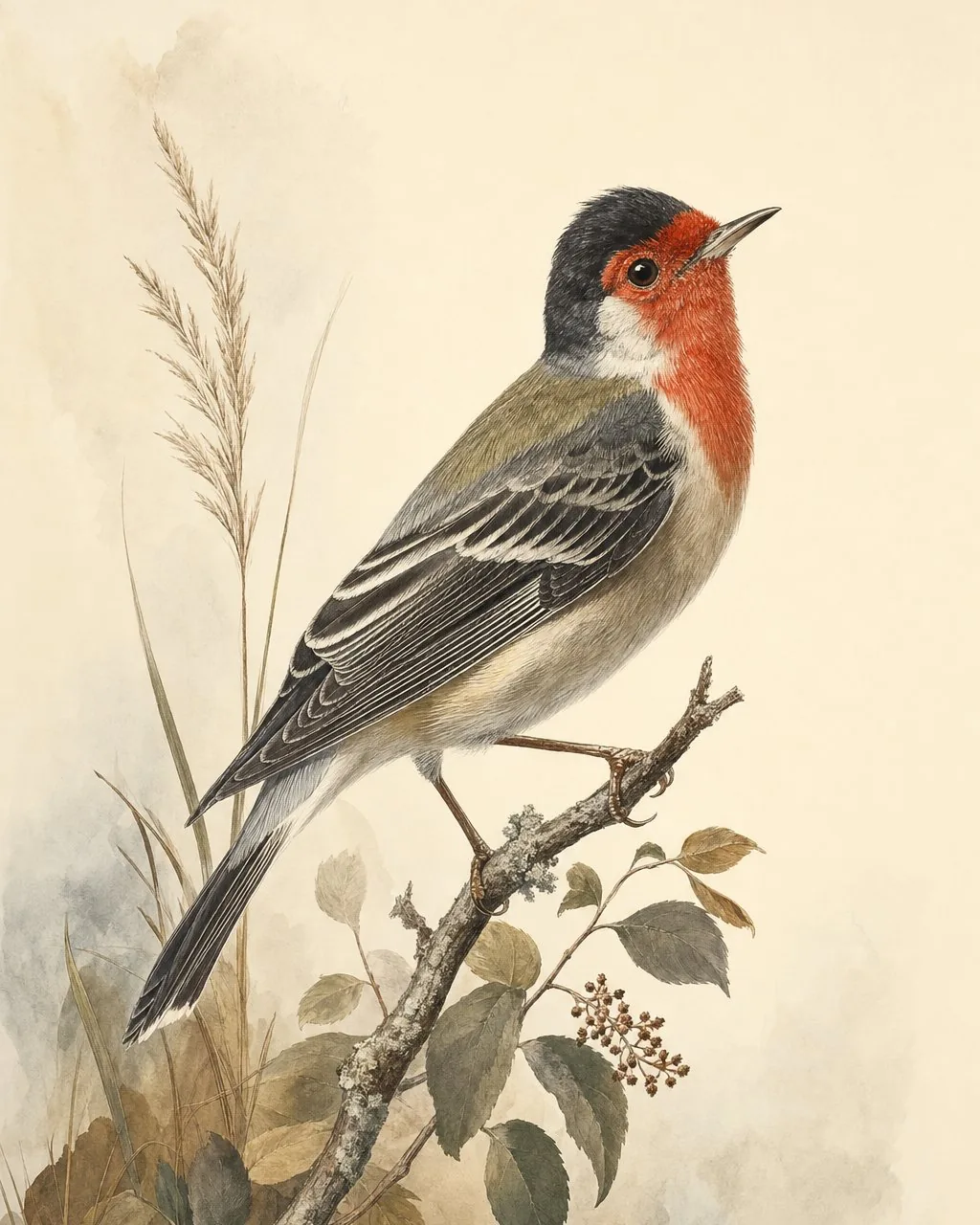 Red-faced Warbler in the tradition of Audubon