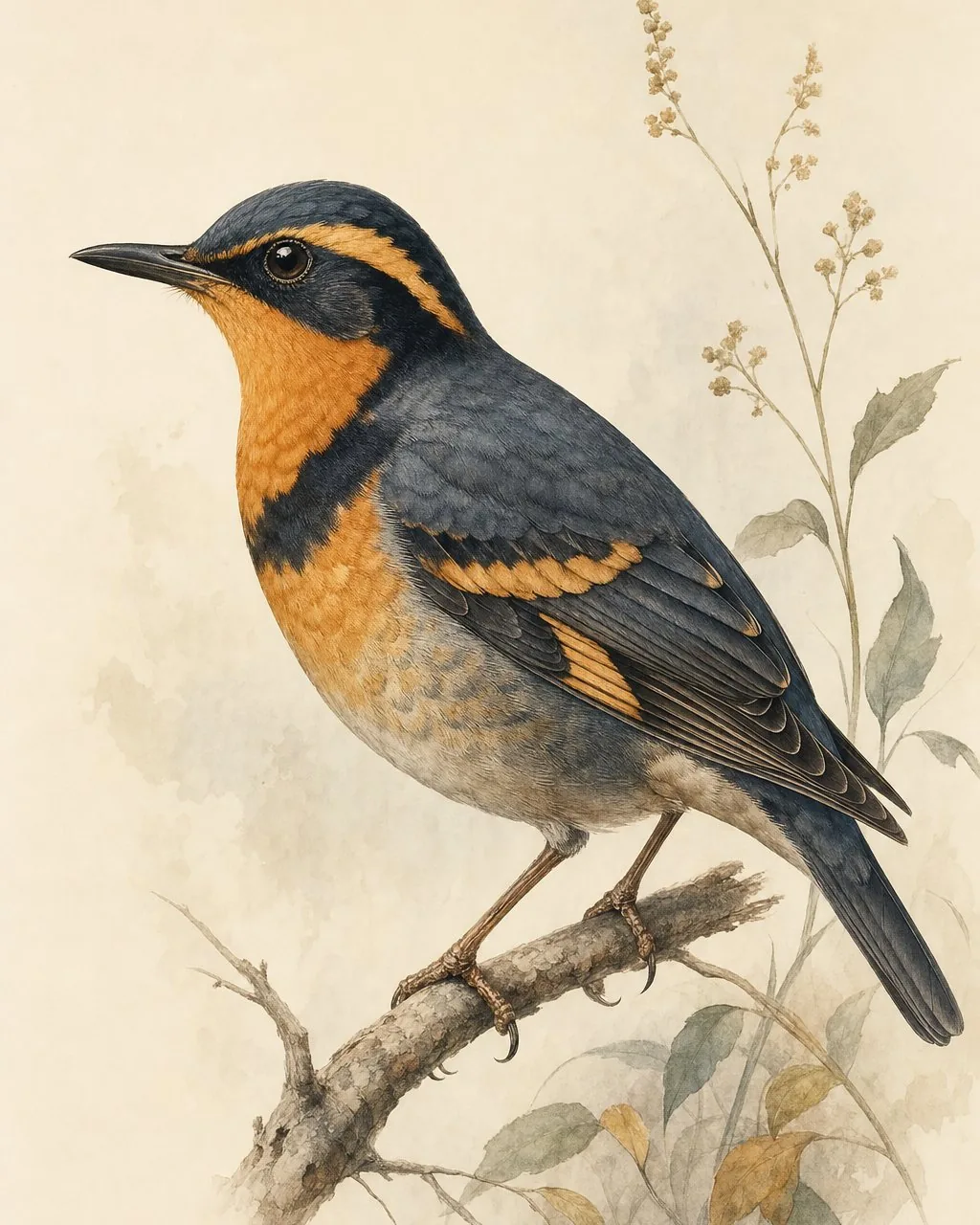 Varied Thrush in the tradition of Audubon