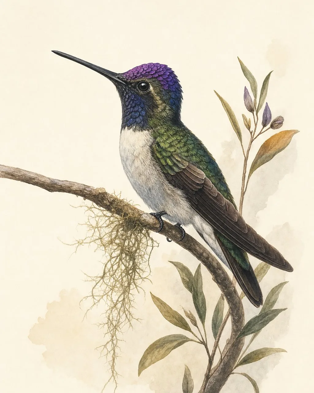Violet-crowned Hummingbird in the tradition of Audubon