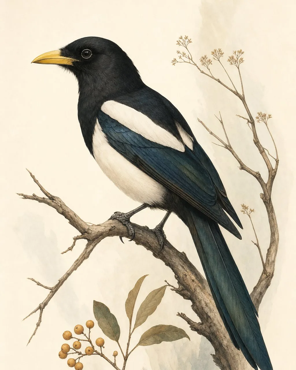 Yellow-billed Magpie in the tradition of Audubon